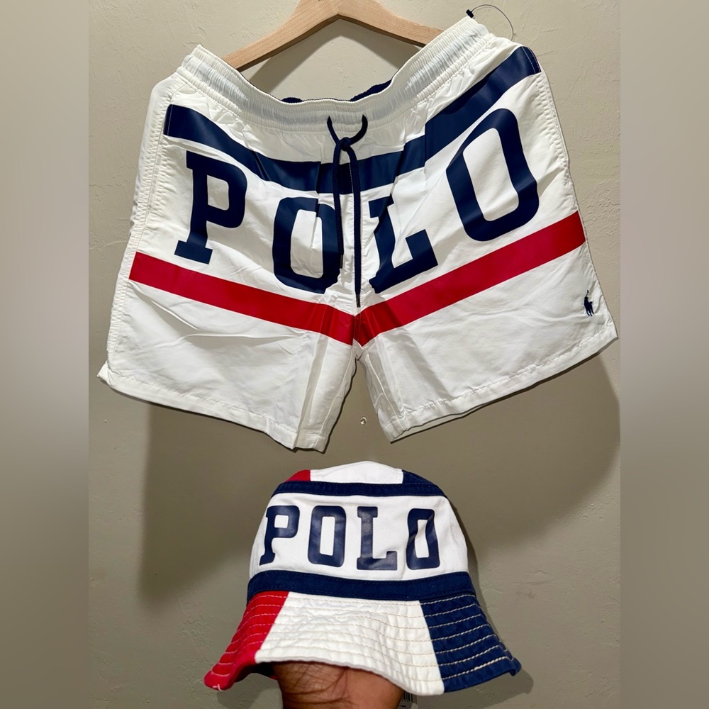 Polo White and Blue Shorts with Matching Hat